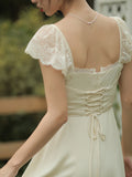 Vintage Romantic Lace Sleeve Satin Dress